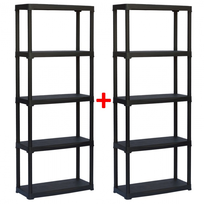 B2B Partner Regał plastikowy TEMPO 1+1 GRATIS, 1740x700x300 mm, 5 półek 158197