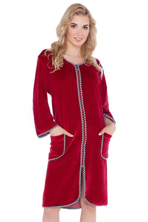 Szlafrok damski welurowy Radana winowy. 5XL