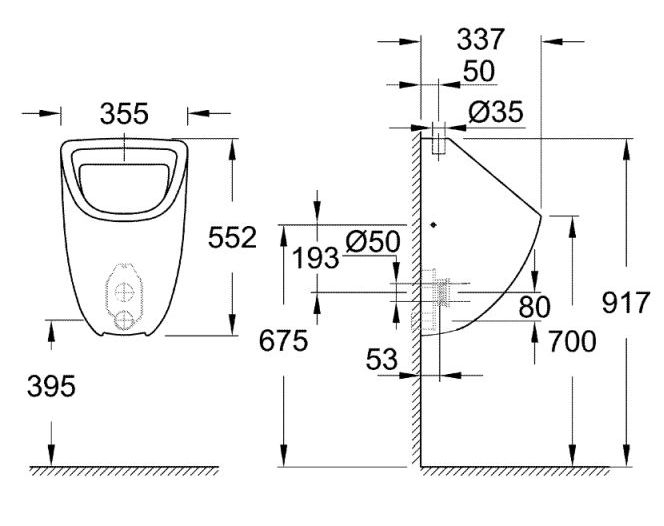 GROHE 39439000 Bau Ceramic Urinal Top-inlet