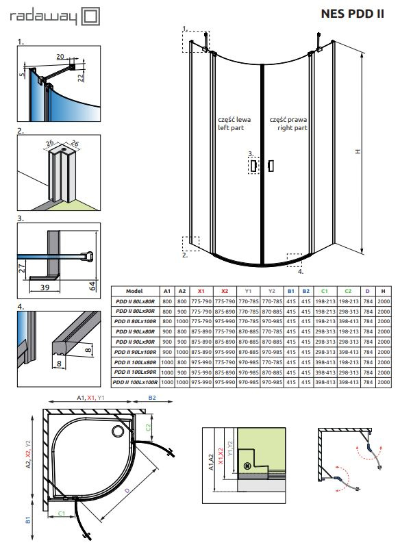 Radaway Nes PDD II 90x80 10030090-01-01L/10030080-01-01R