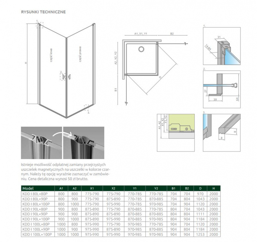 Radaway Nes Black KDD I 100x100 10021100-54-01L/10021100-54-01R