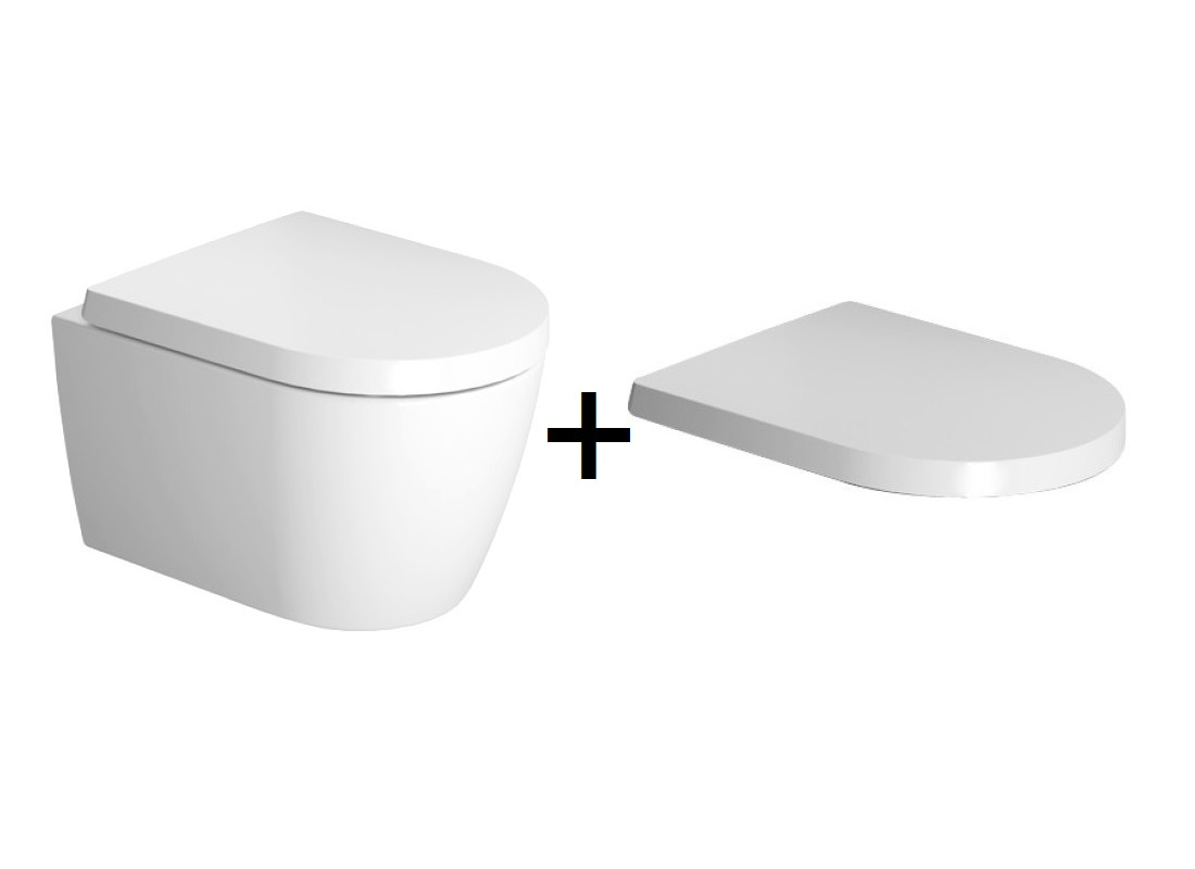 Duravit ME by Starck Toaleta WC podwieszana 48x37 cm Compact krótka HygieneGlaze Rimless bez kołnierza z deską wolnoopadającą biała 2530092000+0020190000