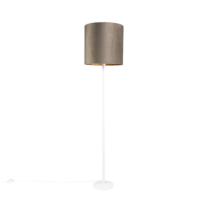 QAZQA Nowoczesna lampa podłogowa biała z szarobrązowo-złotym kloszem 40cm - Simplo 98103
