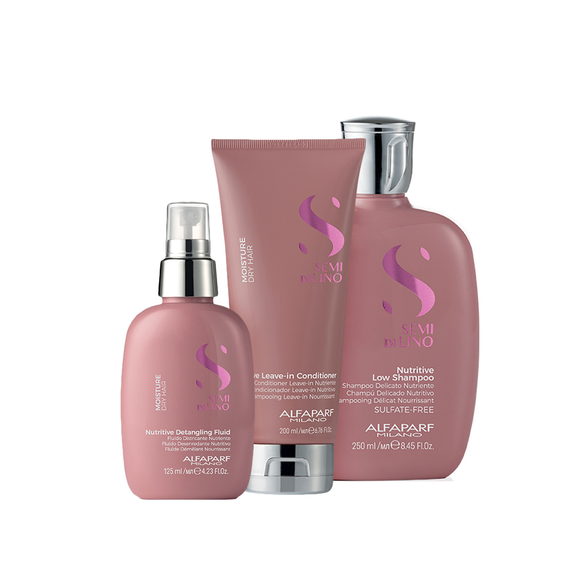 Alfaparf Semi Di Lino Moisture, zestaw do włosów suchych, szampon + odżywka + fluid