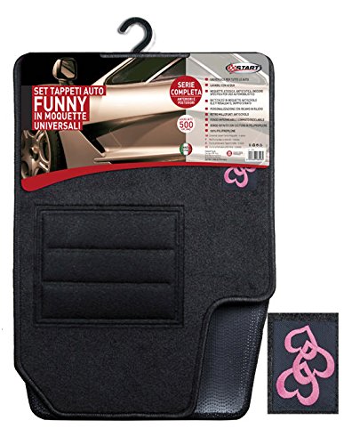 SET COMPLETO TAPPETI PER AUTO FUNNY RICAMO CUORE