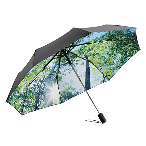 Le Monde du parasol składany, dla kobiet i mężczyzn, czarny, automatyczny system otwierania, wiatroszczelny, z nadrukiem, motyw leśny, 60 cm