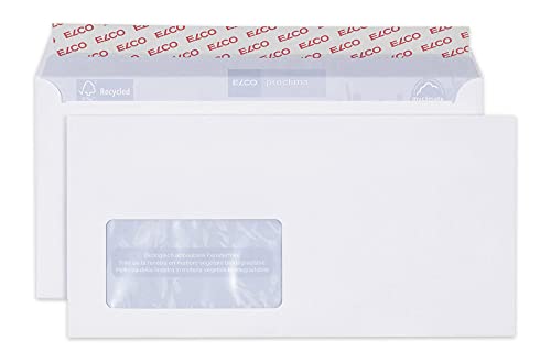 ELCO Proclima FSC CO2 DL neutralny portfel z recyklingu koperty odklej i uszczelnij 100 g/m² z lewym oknem 90 x 45 mm (pudełko 500) - biały