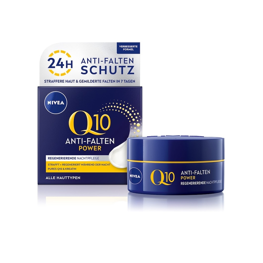 Nivea Q10 Power anty-zmarszczki + naprężanie pielęgnacja nocna dla młodszej skóry, regenerujący krem nocny, 2 szt. w opakowaniu (2 x 50 ml)