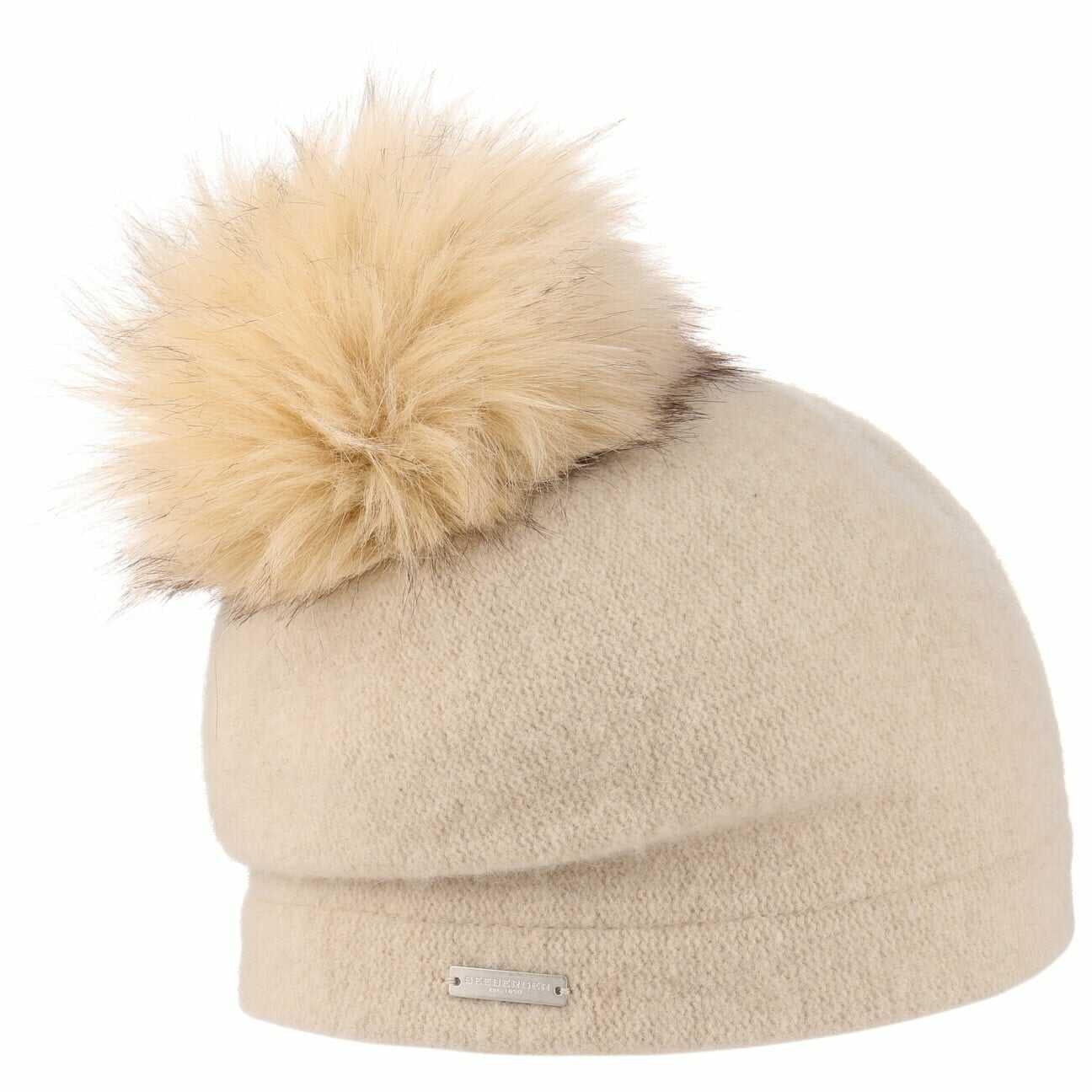 Czapka z Sukna Wełnianego Tamisa Pompon by Seeberger, jasnobeżowy, One Size