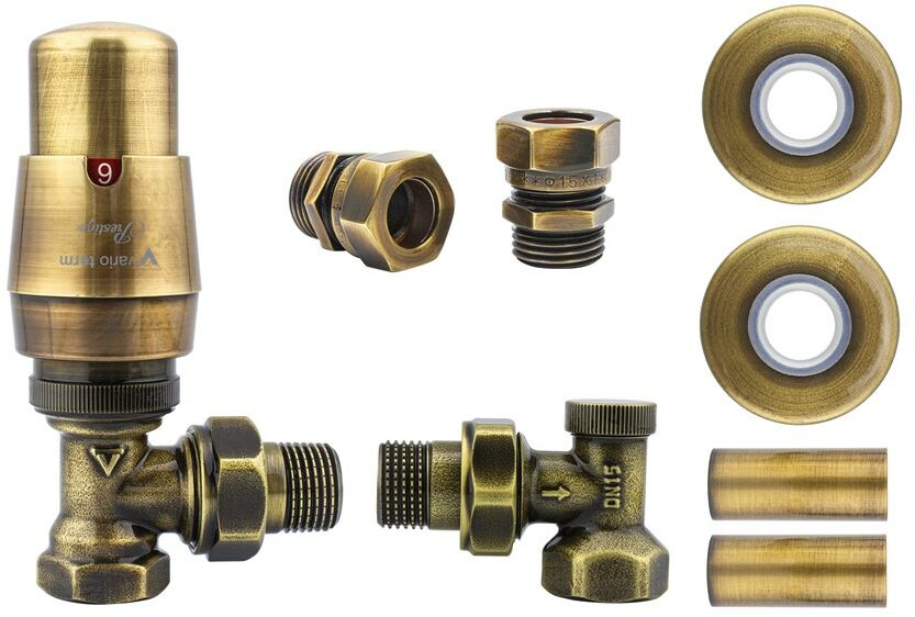 Varioterm Zawór termostatyczny ELEGANT kątowy All in One - mosiądz antyczny miedziana - CU 15 mm AELGS0211C/FK(Cu)