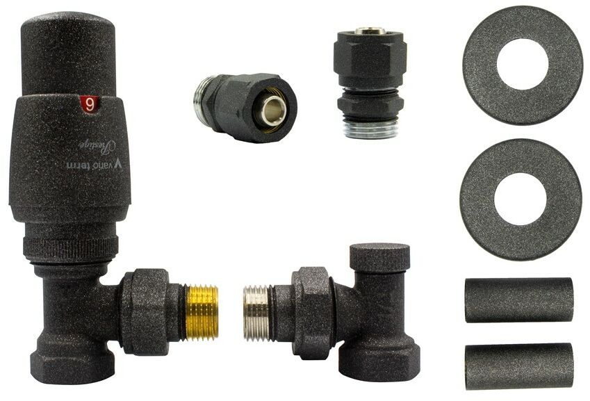 Varioterm Zawór termostatyczny ELEGANT kątowy All in One - ciemny grafit str alu-pex - PEX 16 mm AELGS0215C/FK(PEX)