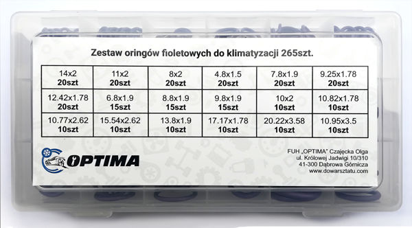 ZESTAW 265 SZT  FIOLETOWYCH O-RINGÓW  KLIMATYZACJA