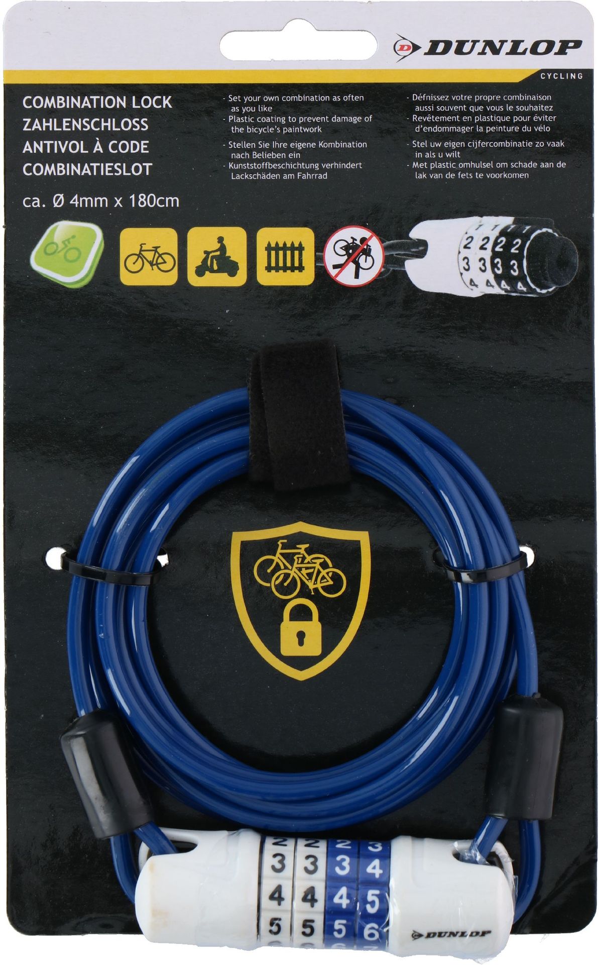 Dunlop Zapięcie rowerowe linka na szyfr 180cm E-17817-BLU