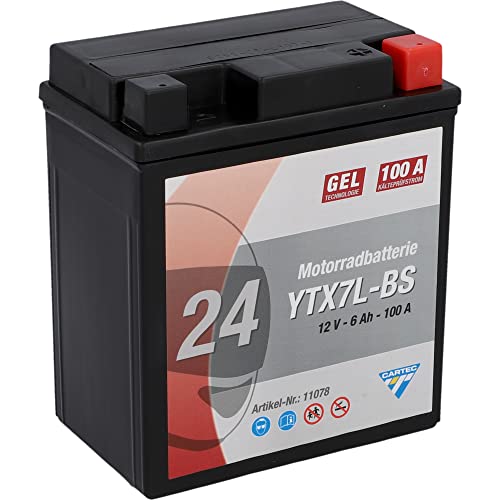 KEINEMARKE 11078 akumulator motocyklowy YTX7L-BS 6 Ah 100 A technologia żelowa akumulator w jakości oryginalnego wyposażenia, odporny na cykle przechowywania, nie wymaga konserwacji, czarny