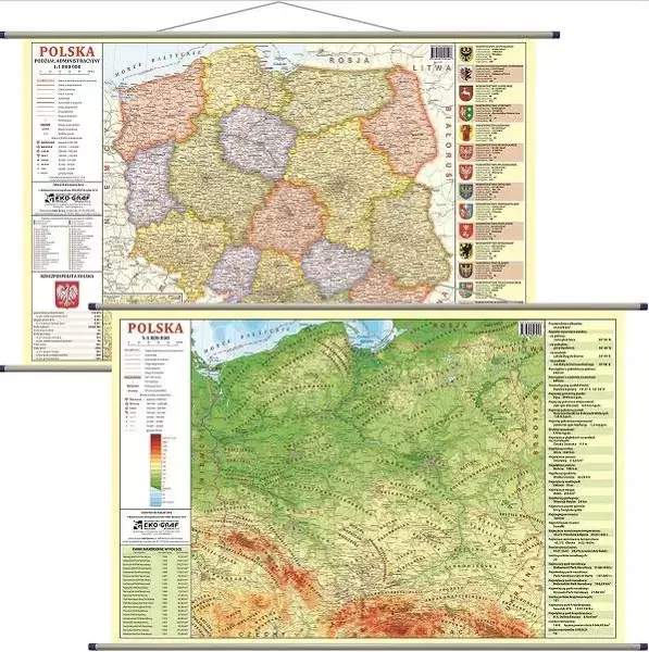 Mapa ścienna Polska dwustronna fizyczno-administracyjna 1:1 800 000