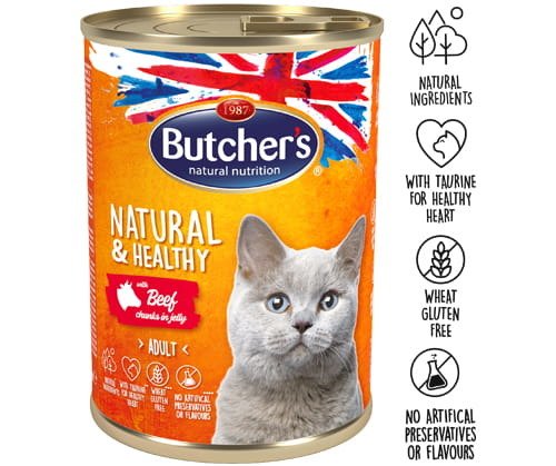 Butchers Natural&Healthy Cat z wołowiną kawałki w galarecie 400 g