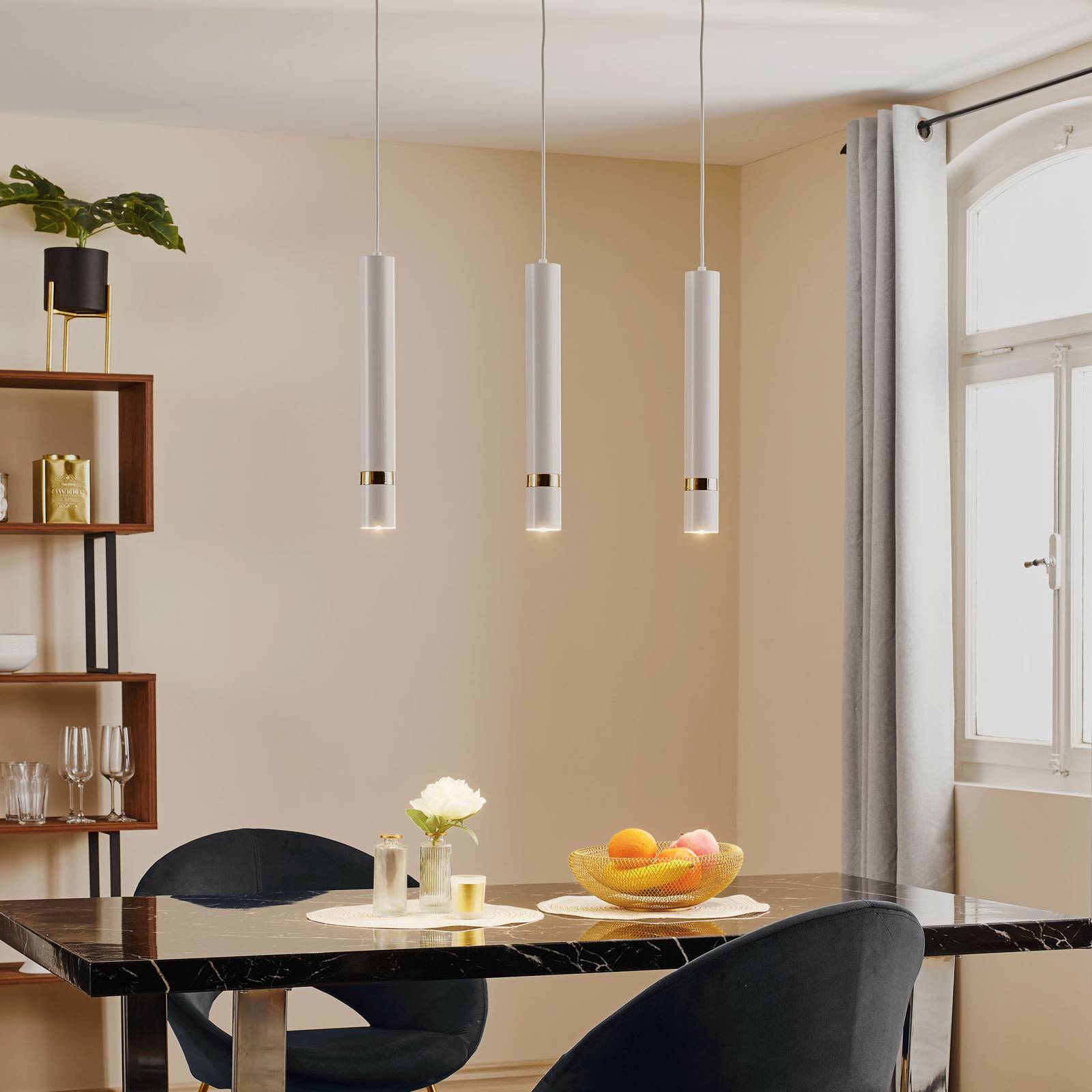 Lampa wisząca Rondo biała/złota, 3-punktowa długa