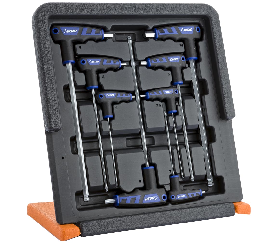 Klucze imbusowe ampule typ T BOXO stojak 8szt