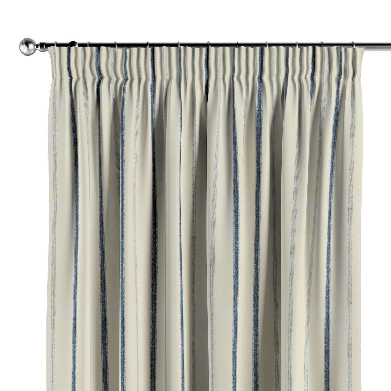 Dekoria Zasłona na taśmie marszczącej 1 szt. ecru tło niebieskie paski 1szt 130 × 260 cm Avinon 300-129-66