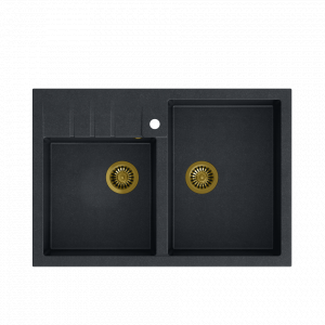 QUADRON Zlew BILL 120 black diamond + syfon ZŁOTY HCQB9062U8_PVDG1