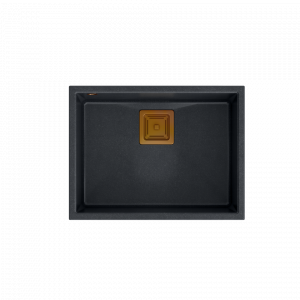 QUADRON Zlewozmywak granitowy jednokomorowy podwieszany 55 42 22,5 cm DAVID 50 czarny metalik z miedzianym odpływem