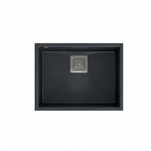 QUADRON Zlewozmywak granitowy jednokomorowy podwieszany 55 42 22,5 cm DAVID 50 czarny metalik ze stalowym odpływem