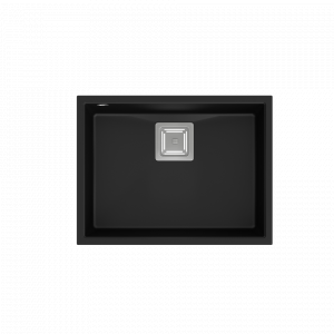 QUADRON Zlewozmywak granitowy jednokomorowy podwieszany 55 42 22,5 cm DAVID 50 Very Black czarny mat ze stalowym odpływem