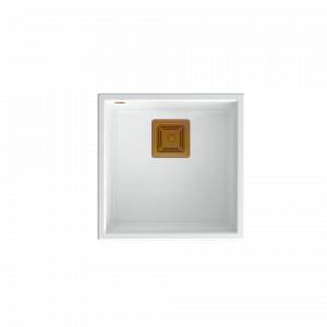 QUADRON Zlewozmywak granitowy jednokomorowy podwieszany 42 42 22,5 cm DAVID 40 biały metalik z miedzianym odpływem HQD4242U1-C1