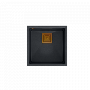 QUADRON Zlewozmywak granitowy jednokomorowy podwieszany 42 42 22,5 cm DAVID 40 czarny metalik z miedzianym odpływem HQD4242U8-C1