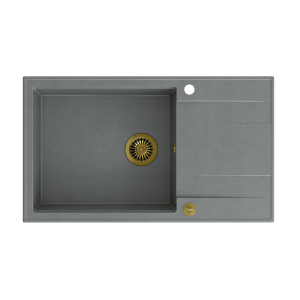 QUADRON Zlew EVAN 136 XL silver stone + syfon ZŁOTY