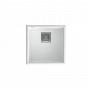QUADRON Zlew DAVID 40 GraniteQ biały 42x42x22,5 cm 1-komorowy b/o komora podwieszana kwadratowy odpływ + syfon manualny stal szczotkowana save space +