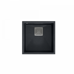 QUADRON Zlewozmywak granitowy jednokomorowy podwieszany 42 42 22,5 cm DAVID 40 Very Black czarny mat ze stalowym odpływem