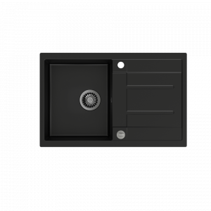 QUADRON Zlewozmywak granitowy jednokomorowy 78 50 19,5 cm z ociekaczem MORGAN 111 Very Black czarny mat ze stalowym odpływem HB8203U7-BS