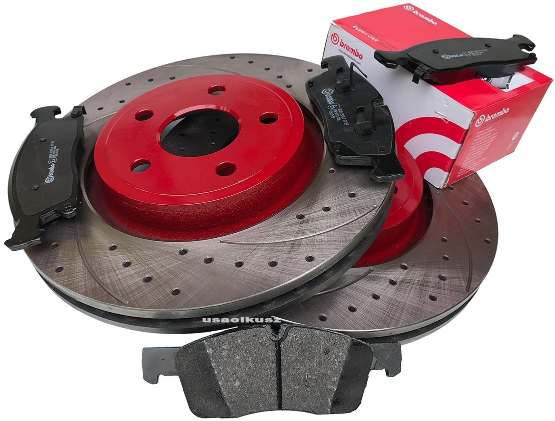 Przednie klocki BREMBO + WIERCONE nacinane tarcze hamulcowe 350mm RED Dodge Durango 2011-