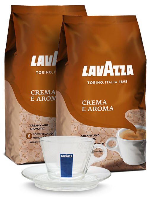Lavazza ZESTAW Kawa Crema e Aroma 2x1kg + Filiżanka szklana 467-uniw