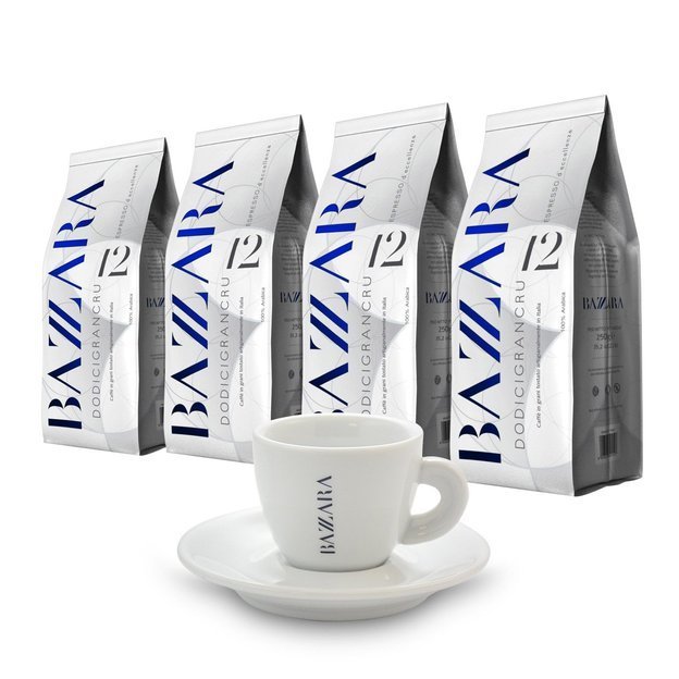 4x Kawa ziarnista Bazzara DODICIGRANCRU 250g + filiżanka do espresso