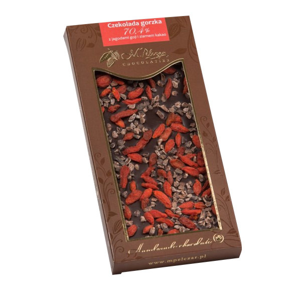 M.Pelczar Chocolatier Gorzka czekolada z jagodami goji i ziarnem kakao 2579-uniw