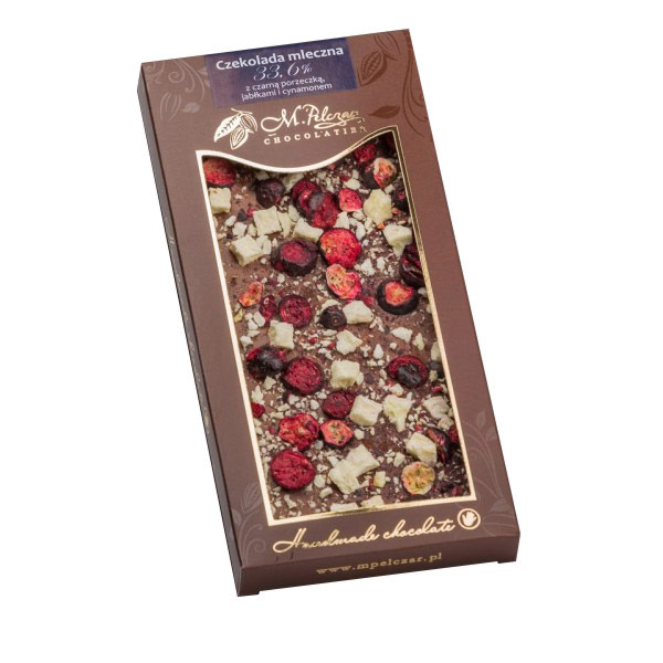 M.Pelczar Chocolatier Mleczna czekolada z czarną porzeczką jabłkami i cynamonem 2586-uniw