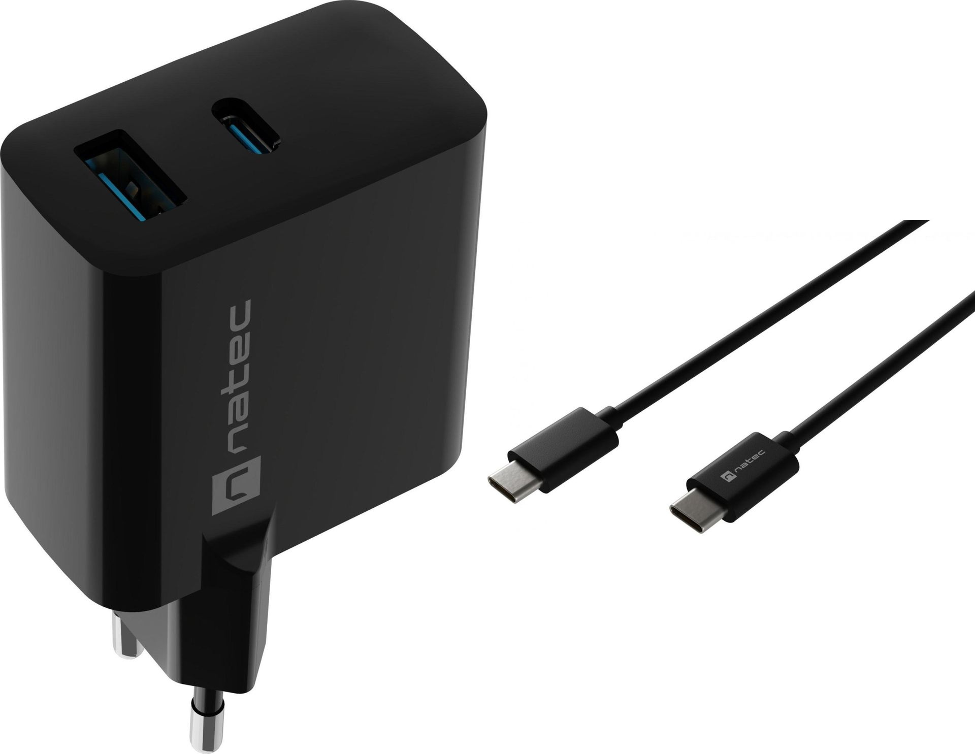 Ładowarka Natec Ribera 1x USB-A 1x USB-C 3 A NUC-2143 + Kabel USB-C - USB-C 1 m Czarny