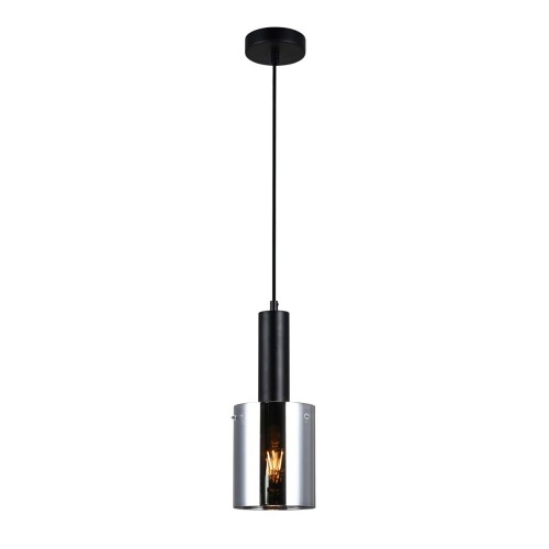 Italux Wisząca LAMPA loftowa SARDO PND-5581-1-BK+SG skandynawska OPRAWA szklany ZWIS okrągła tuba przydymiona czarna PND-5581-1-BK+SG