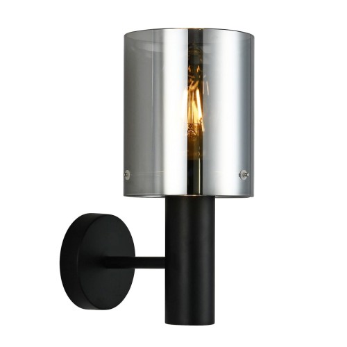 Italux Kinkiet LAMPA ścienna SARDO WL-5581-1A-BK+SG loftowa OPRAWA skandynawska tuba szklana okrągła przydymiona czarna WL-5581-1A-BK+SG