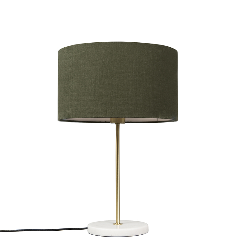 QAZQA Lampa stołowa mosiądz klosz zielony 35cm - Kaso