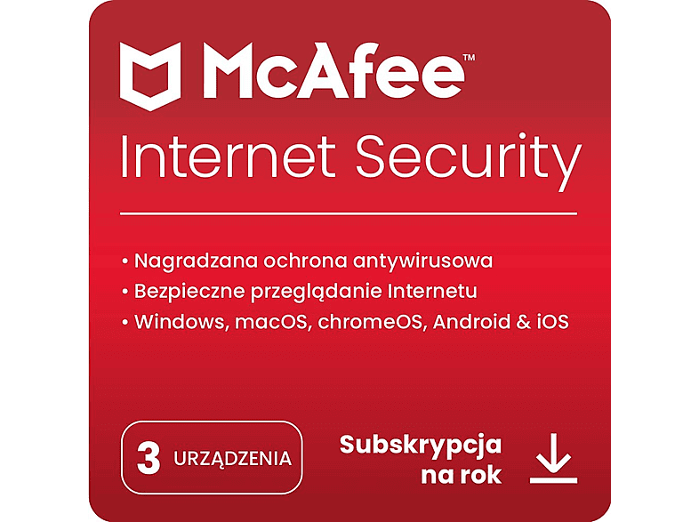 Kod aktywacyjny MCAFEE Program Internet Security (3 urządzenia, 1 rok)