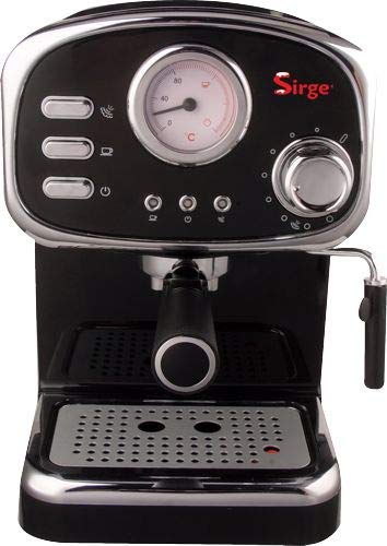 Sirge CREMILDA tradycyjny ekspres do espresso, sitko, termometr, spieniacz do mleka, ITALY Pump 15 bar - 1000 W - 3 filtry [saszetki do kawy + zmielona kawa (1 filiżanka i 2 filiżanki)
