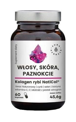 Aura Herbals Kolagen Rybi NatiCol - Włosy, Skóra, Paznokcie, kapsułki 60 szt. KOLTW