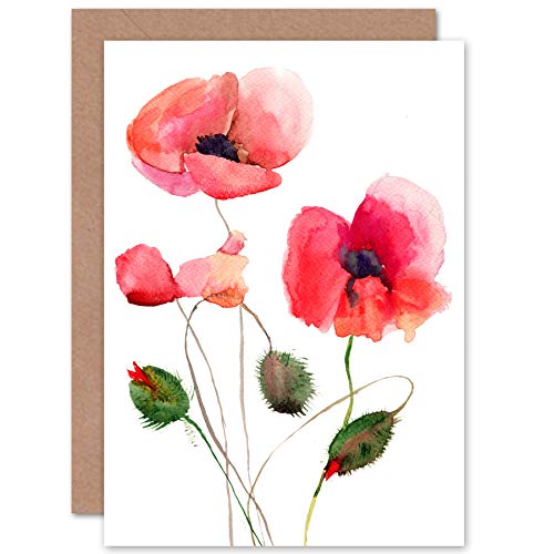 Wee Blue Coo Kwiatowe maki akwarela kartka okolicznościowa z kopertą wewnątrz najwyższej jakości