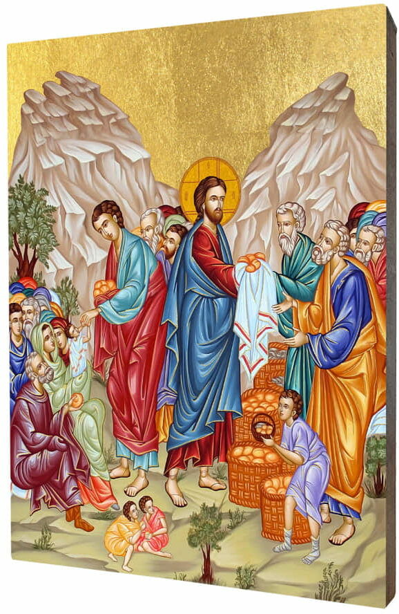 Art christiana Ikona religijna ze sceną cudu rozmnożenia chleba ACHI131