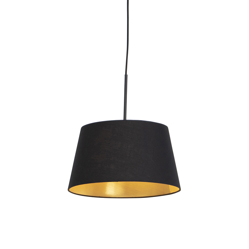 QAZQA Lampa wisząca klosz bawełniany czarno-złoty 32cm - Combi