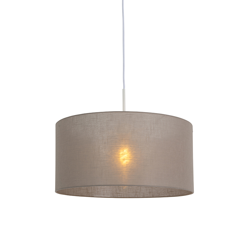 QAZQA Lampa wisząca biała klosz szarobrązowy 50cm - Combi