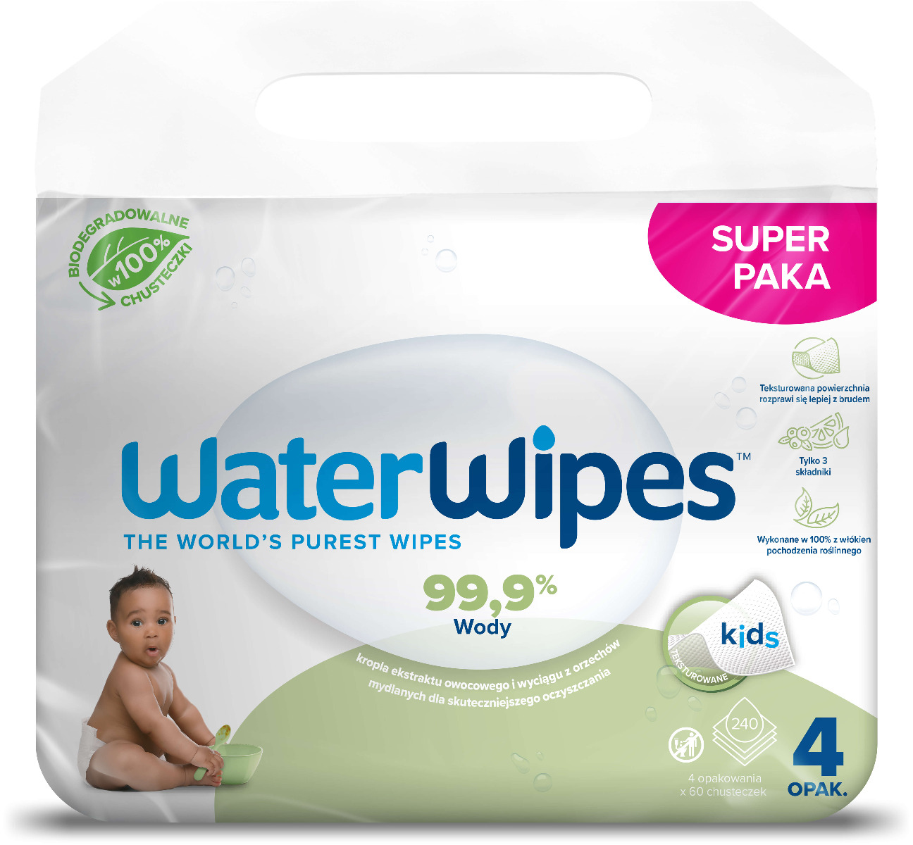 ECO AND MORE SP.ZO.O. ECO AND MORE SP.ZO.O WaterWipes BIO Kids Soapberry chusteczki nasączane wodą z dodatkiem orzechów mydlanych 4 x 60 szt